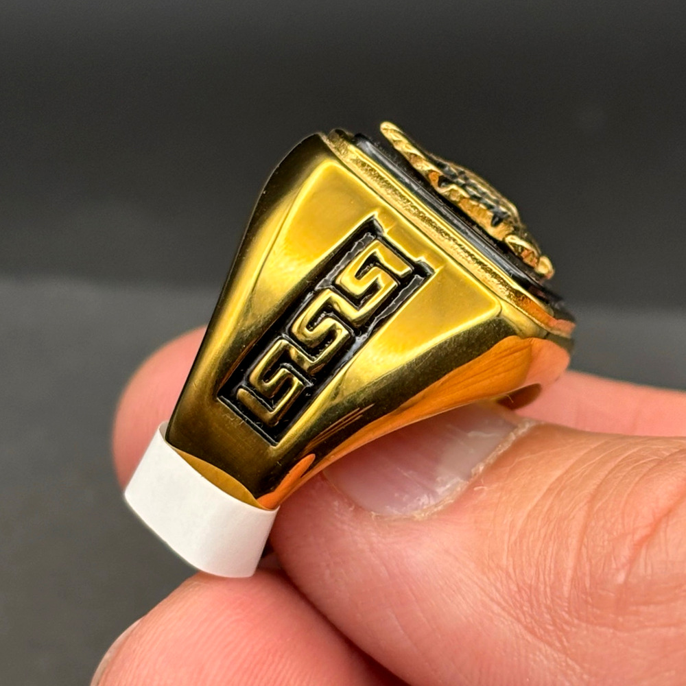 Blackjack BJZ03G Mens Onyx Eagle Ring 18K Gold Plated Stainless Steel NWT SZ#13 - Picture 7 of 16